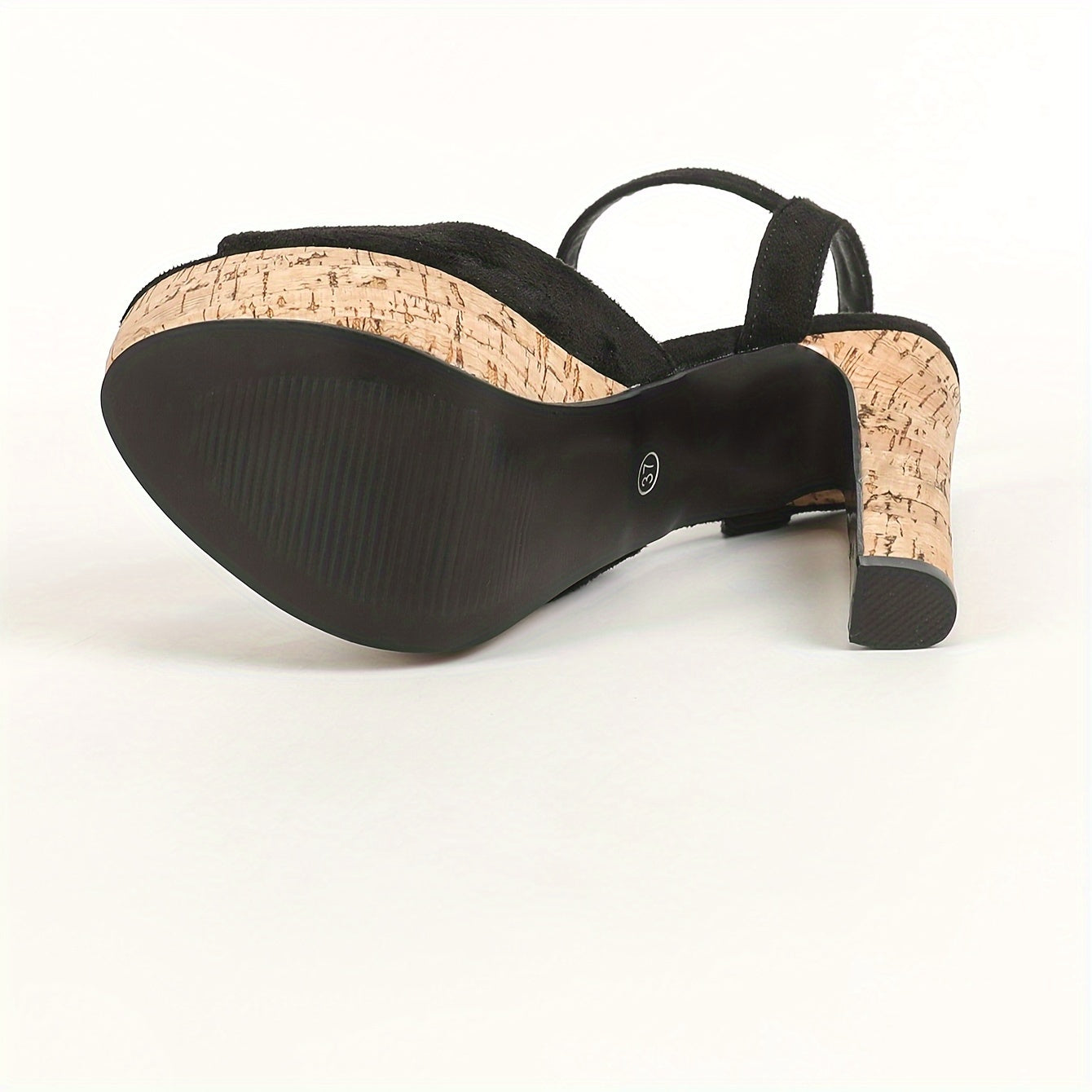 Elegant Black Corduroy Open-Toe Sandals for Women, Ultrahigh Block Heel with Buckle Strap, Platform, Synthetic Inner & Sole, Rugged Rubber Outsole, Fashionable High Heels